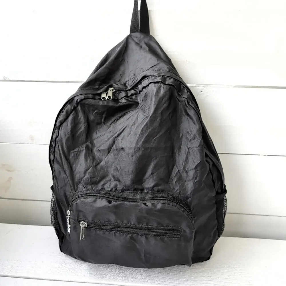 Cloudz Black Zip Up Adjustable Packable Travel Backpack, 3 Compartments